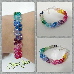 Brazalete Multicolor Swarovski Elements Y Plata 925