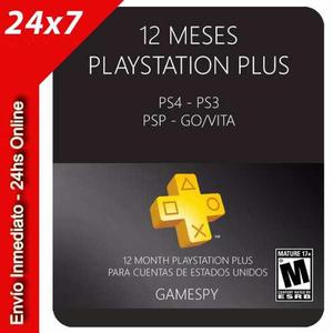 Playstation Plus 12 Meses Usa - Ps 3/4 Psp Go/vita - Gamespy