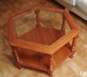 Mesa ratona Hexagonal de madera y vidrio