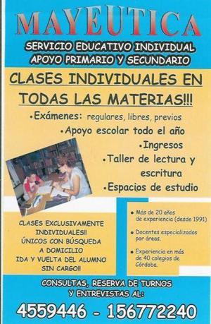 CLASES PARTICULARES INDIVIDUALES EN TODAS LAS MATERIAS