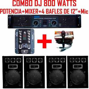 Combo Dj Completo 800 Watts Potencia +mixer+ 4 Bafles 12+mic