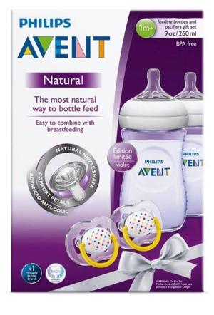 Set Avent 2 Mamaderas 260 Ml + 2 Chupetes -color Violeta