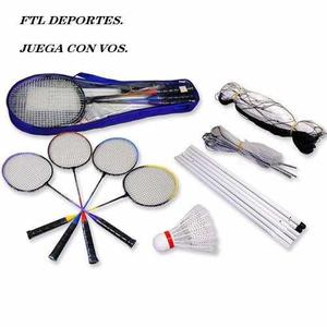 Set Badminton 4 Raquetas 2 Plumas 1 Red Y Soporte Kit