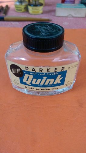 Antiguo Frasco De Tinta Parker, Étiqueta Azul.