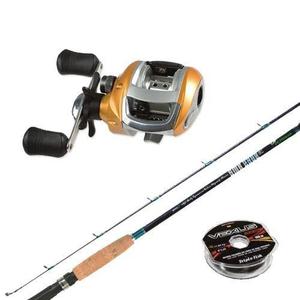 Equipo Set Pesca Baitcast Caña C Gatillo Reel Huevito Nylon