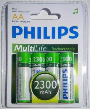 Pilas Aa Recargables Philips 2300mah Blister X 4u Ni-mh