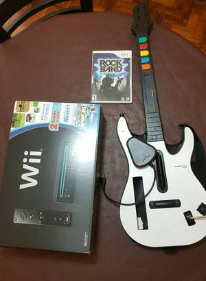 Wii Nintendo Con Disco Rígido + Guitarra Y Rock Band