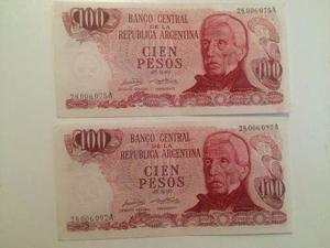 Argentina Lote 2 Billetes 100 Pesos Ley Sin Circular