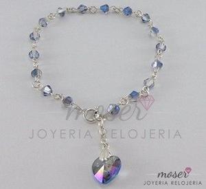 Pulsera Plata 925 Cristal Con Dije Corazon D I V I N A