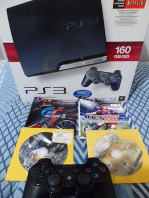 LIQUIDO PS3 SLIM 160GB + JOYSTICK + 4 JUEGOS ORIGINALES