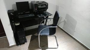 Escritorio Para Pc Vidrio Templado + Sillón Cromado