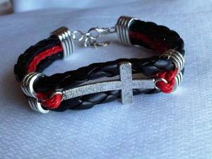 Pulsera De Hombre Cuero Trenzado Y Fund -mayma Queens Bijou