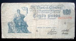 antiguo billete 5 pesos moneda nacional serie g