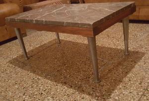 Mesa Ratona De Mármol Y Madera Con Base De Aluminio