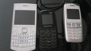 3 celulares: Nokia,Alcatel y Sansu