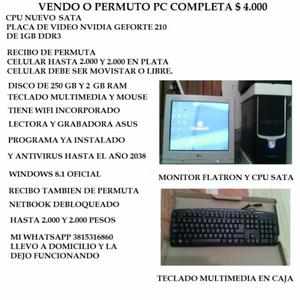 PERMUTO Y VENDO PC SATA COMPLETA $ 