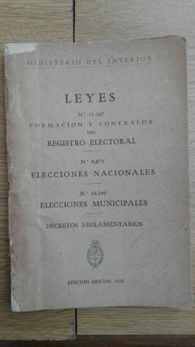 Leyes. Registro Electoral. Elecciones Nacionales Y Municipal