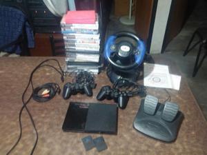 Ps2 C/ Juegos - 2 Joysticks + Volante Y Memorias