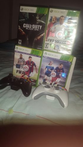 Xbox 360 Slim Original En Caja + 2 Joysticks+ 10 Juegos