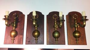 Set de 4 apliques pared bronce y madera