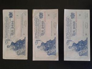 3 Billetes Antiguos De 1 Pesos En Impecable Estado.!