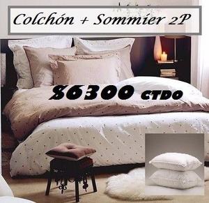 COLCHÓN CON DOBLE PILLOW EUROPEO + SOMMIER