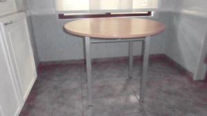 MESA REDONDA DE FORMICA MADERA HAYA Y BASE METALICA