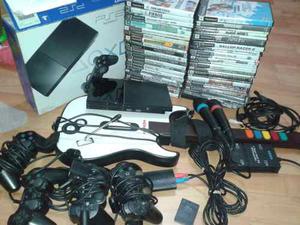 Ps2 Slim Chipeada -guitarra-2 Mics-4 Jost-mem juegos