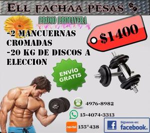 par de mancuernas y 20 kg de disco.ENVIO SIN CARGO!!!!!!