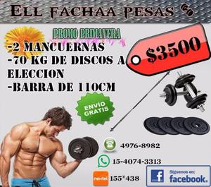 pesas. mancuernas. barra. y 70 kg de disco..ENVIO SIN