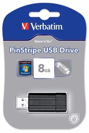 PENDRIVE 8GB PINSTRIPE USB NEGRO - VERBATIM