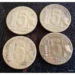 5 centavos  se vende lote de 4 monedas