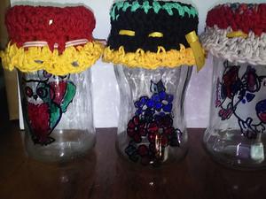 frascos decorados al crochet