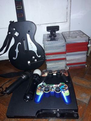 PS3 + 2 joysticks + mando move + camara + guitarra +