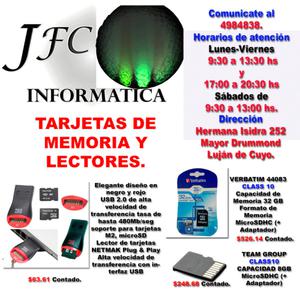 Tarjetas de memoria 8 y 32 GB class10 y adaptador USB