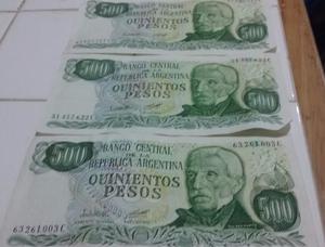 3 Billete Argentino, 500 Pesos, Serie c Ley , los 3
