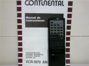 Control remoto y manual videograbadora Vhs Continental