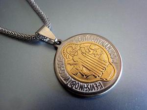 Medalla San Benito En Acero Combinado Con Cadena, Nuevo