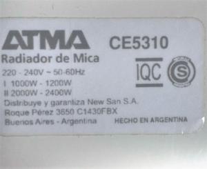 Caloventor ATMA modelo CE