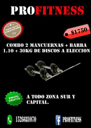 2 MANCUERNAS + BARRA KG DE DISCOS A ELECCION!!