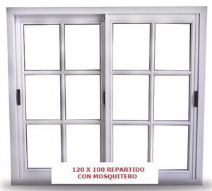 Ventana aluminio blanco 120x100 vidrio repartido +