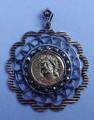 Medalla Dije Jesus De Plata, Oro 18k Y Marquesitas, 4 Cm
