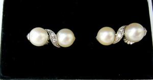 Elegante Aros De Oro Blanco 18 K Con Perlas Y Brillantes