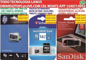 Tarjetas de Memorias Micro SD y Pendrives de 16GB 32GB 64GB