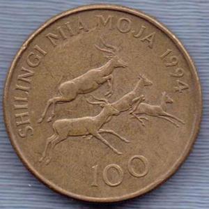 Tanzania 100 Shilingi  * Impalas Corriendo * Presidente