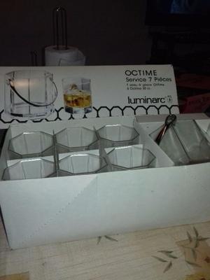 Hielera y 6 vasos de wisky luminarc nuevos en caja original