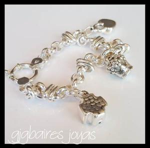 Pulsera De Plata 925 Cascabel Con Dijes Electro