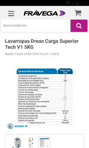 Lavarropas dream 5 kilos