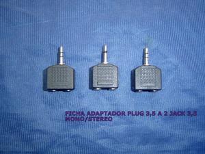 Ficha adaptador plug 3,5 a 2 Jack 3,5 mono/stereo.