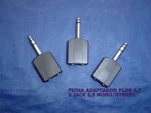 Ficha adaptador plug 6,5 a 2 Jack 6,5 mono/stereo.